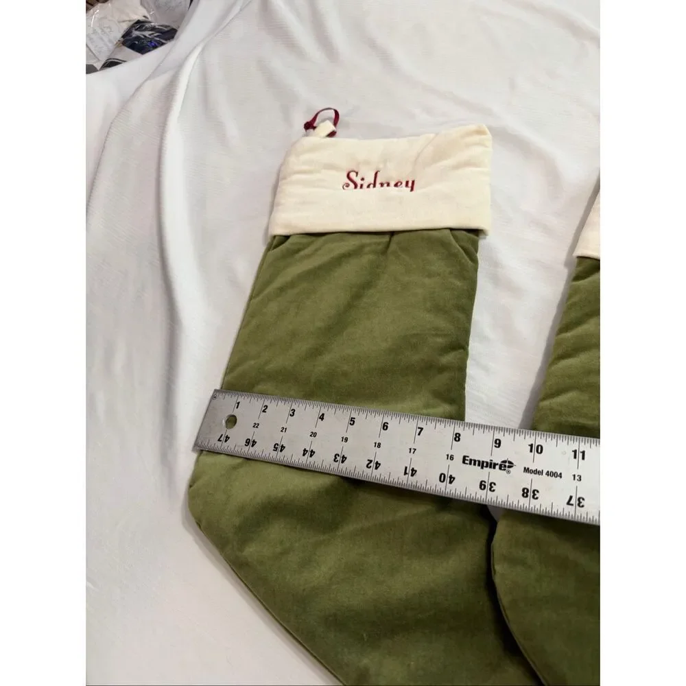 Pottery Barn Classic Med Green Ivory Velvet Christmas Stocking Mono Pick One
